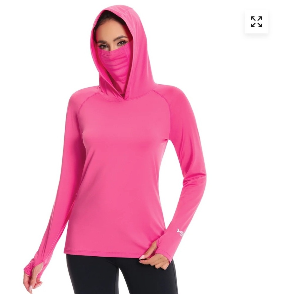 Bassdash Sun Shirt Women's Small Fishing Hoodie UPF 50+ Pink Gaiter Zip Pocket